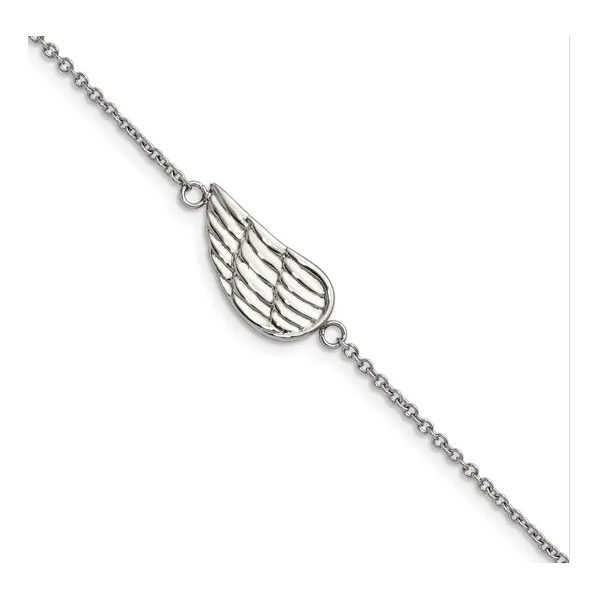 Chisel Stainless Steel Polished and Textured Angel Wing 6.25 inch Bracelet with 1.25 inch Extension Blocher Jewelers Ellwood City, PA