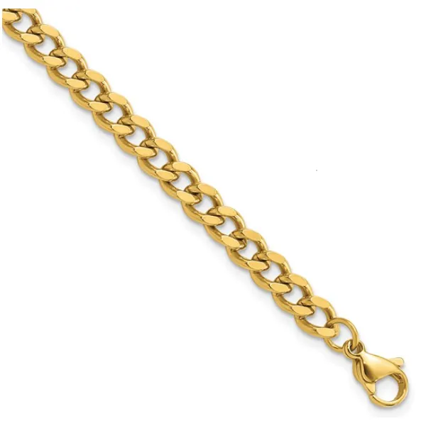Chisel Stainless Steel Polished Yellow IP-plated 5mm 8.5in Curb Chain Bracelet Blocher Jewelers Ellwood City, PA