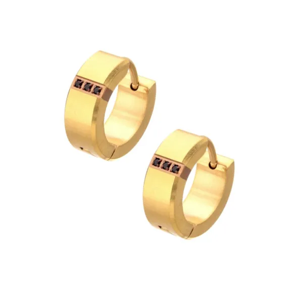 18Kt Gold IP Steel Matte Finish Huggie Earrings with Genuine Black Sapphire Blocher Jewelers Ellwood City, PA