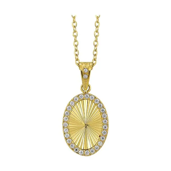 Steel Gold Plated Oval Necklace, with CZ's, 20