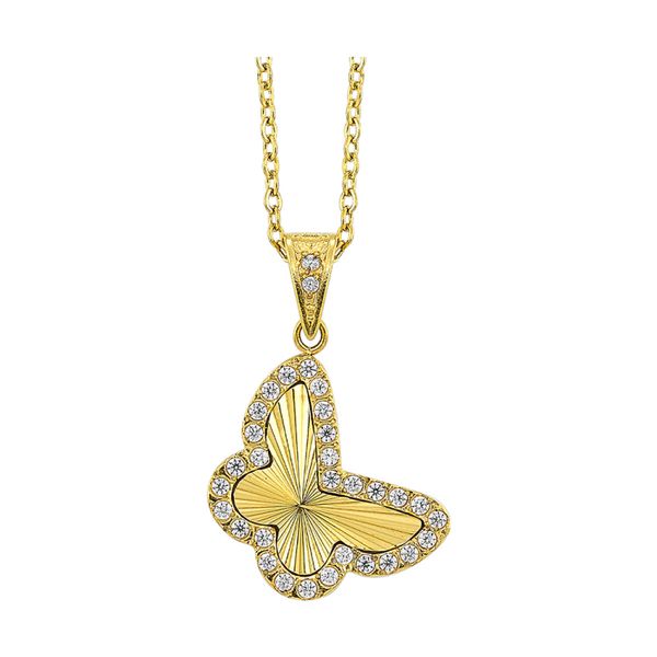 Steel Gold Plated Butterfly Necklace, with CZ's, 20