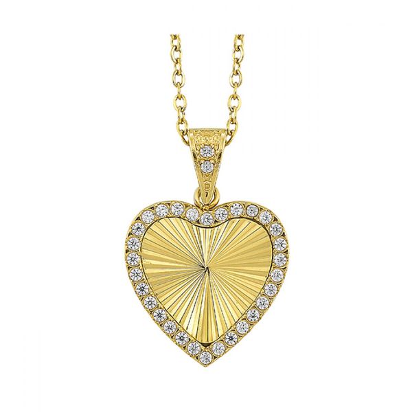 Steel Gold Plated Heart Necklace, with CZ's, 20