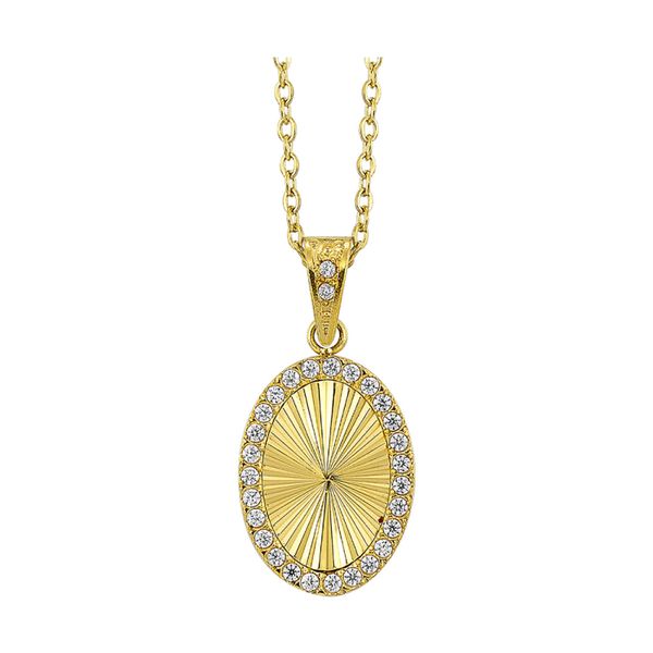 Steel Gold Plated Oval Necklace, with CZ's, 20