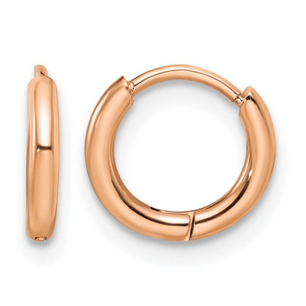 Stainless Steel Polished Rose Ip-Plated 1.6mm Hinged Hoop Earrings Blocher Jewelers Ellwood City, PA