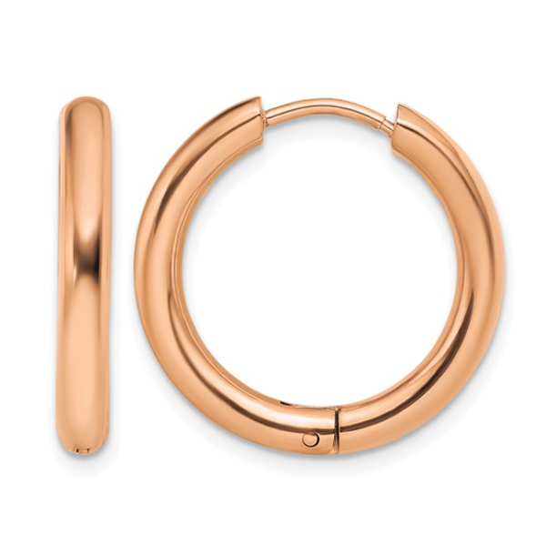 Stainless Steel Polished Rose IP-Plated 3mm Hinged Hoop Earrings Blocher Jewelers Ellwood City, PA