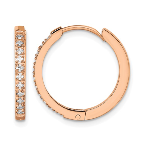 Stainless Steel Polished Rose IP-plated with Preciosa Crystal Hinged Hoop Earrings Blocher Jewelers Ellwood City, PA