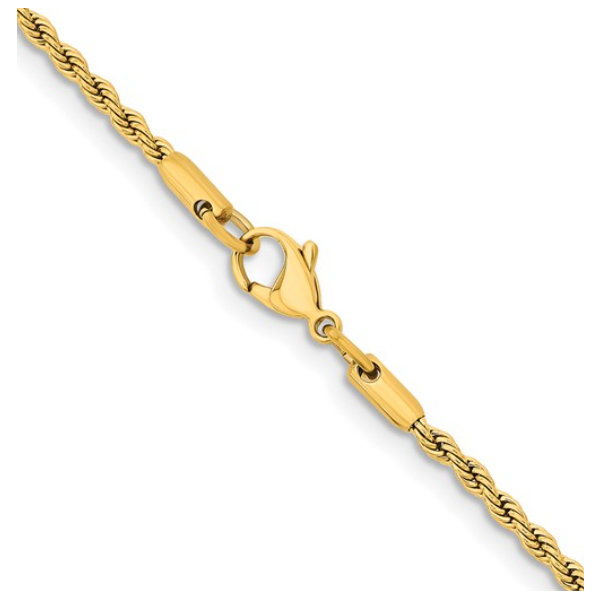 Stainless Steel Polished Yellow IP-plated Rope Chain 22