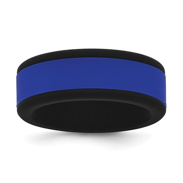 Black Silicone 8mm Ring with Blue Removable Center Size 9 Blocher Jewelers Ellwood City, PA