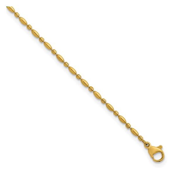 Stainless Steel Polished Yellow IP-plated 2mm Beaded 9 inch Anklet Plus 2 inch Extension Image 2 Blocher Jewelers Ellwood City, PA