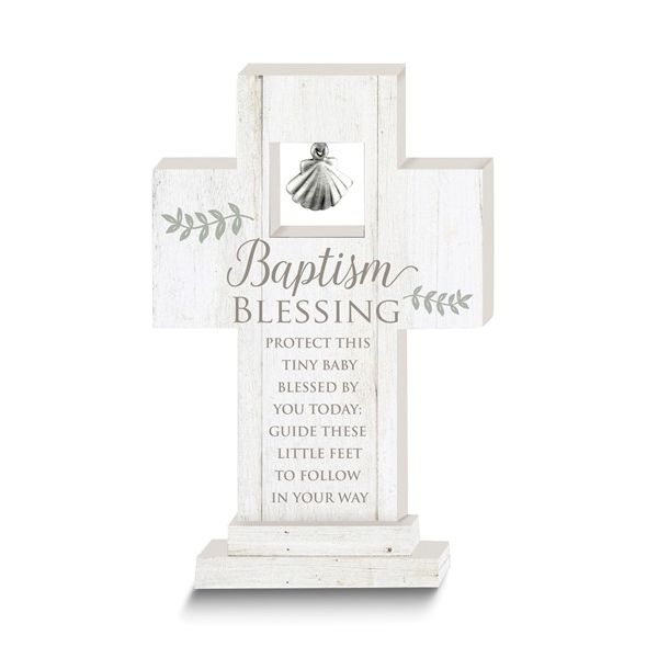 Baptism Blessing Standing Cross with Shell Charm Blocher Jewelers Ellwood City, PA