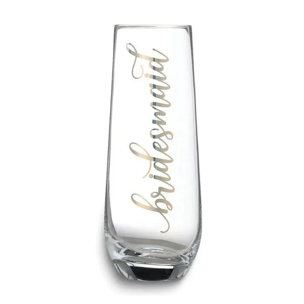 Gold-Tone BRIDESMAID Stemless Champagne Glass Blocher Jewelers Ellwood City, PA