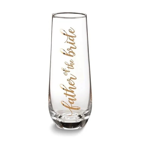 Gold-Tone FATHER OF THE BRIDE Stemless Champagne Glass Blocher Jewelers Ellwood City, PA