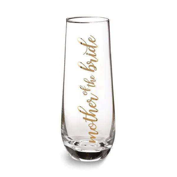 Gold-Tone MOTHER OF THE BRIDE Stemless Champagne Glass Blocher Jewelers Ellwood City, PA
