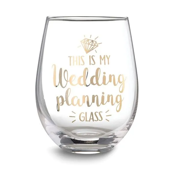 Gold-Tone THIS IS MY WEDDING PLANNING GLASS Stemless Wine Glass Blocher Jewelers Ellwood City, PA