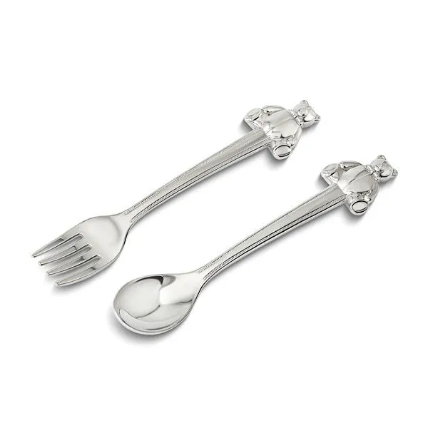 Nickel-plated Baby Spoon and Fork with Teddy Bear Handle Blocher Jewelers Ellwood City, PA