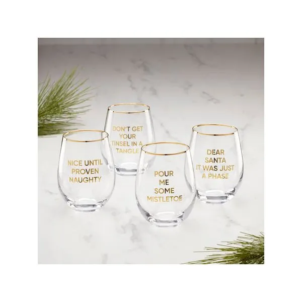 Dear Santa Set of 4 Stemless Wine Glasses Blocher Jewelers Ellwood City, PA