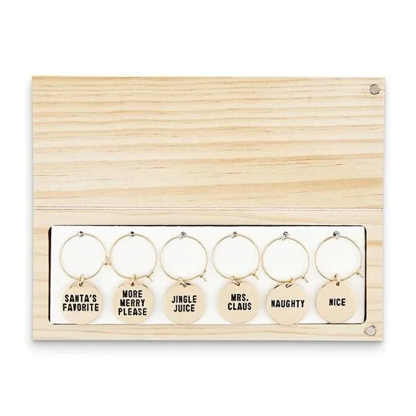 Making Spirits Bright Holiday Wine Charms Set in Wood Box Image 2 Blocher Jewelers Ellwood City, PA