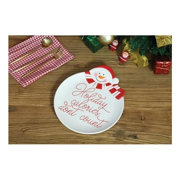 Snowman Holiday Calories Don't Count Ceramic Cookie Plate Image 2 Blocher Jewelers Ellwood City, PA