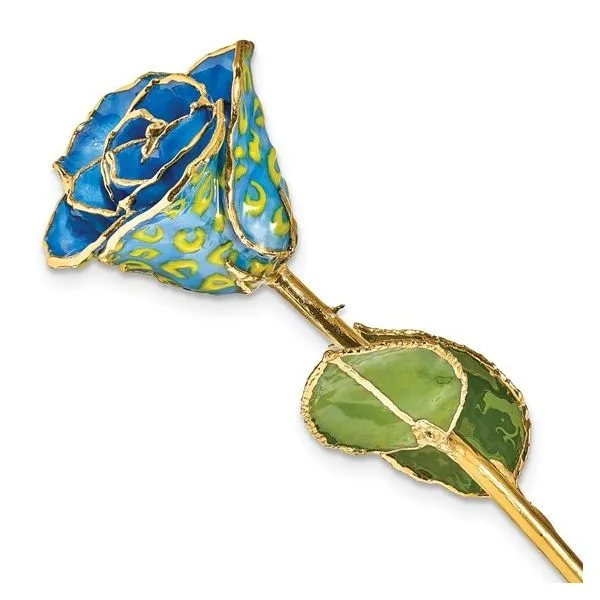 Lacquer Dipped Gold Trimmed Yellow and Blue Leopard Real Rose Blocher Jewelers Ellwood City, PA
