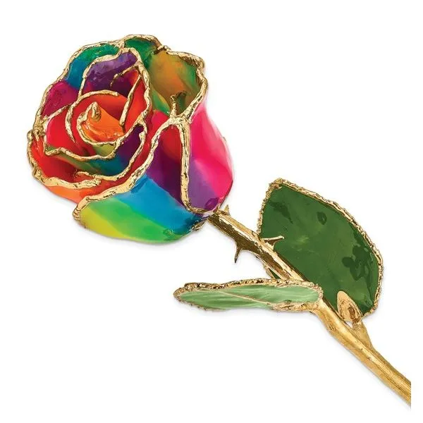 Lacquer Dipped Gold Trimmed Paradise Neon Tie Dyed Real Rose Blocher Jewelers Ellwood City, PA