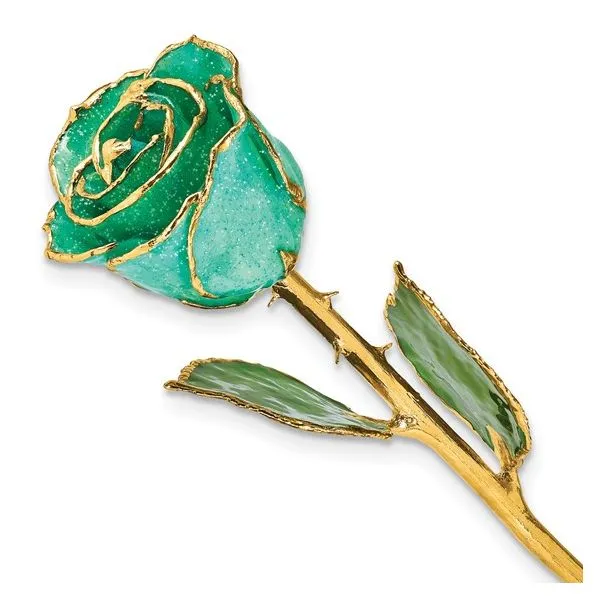 Monet Green Lacquer Dipped Gold Trimmed with Glitter Real Rose Blocher Jewelers Ellwood City, PA