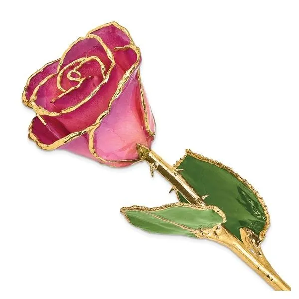 Lacquer Dipped Gold Trimmed Pink Picasso Real Rose Blocher Jewelers Ellwood City, PA