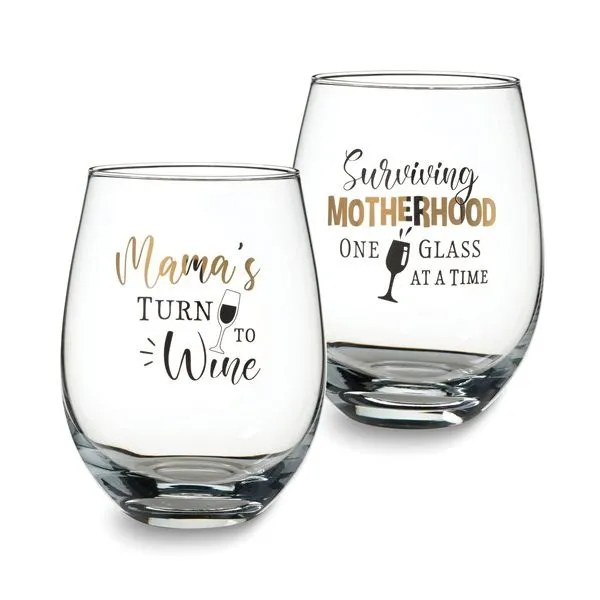 Lillian Rose Mama's Set of 2 Stemless Wine Glasses with Assorted Sayings Blocher Jewelers Ellwood City, PA