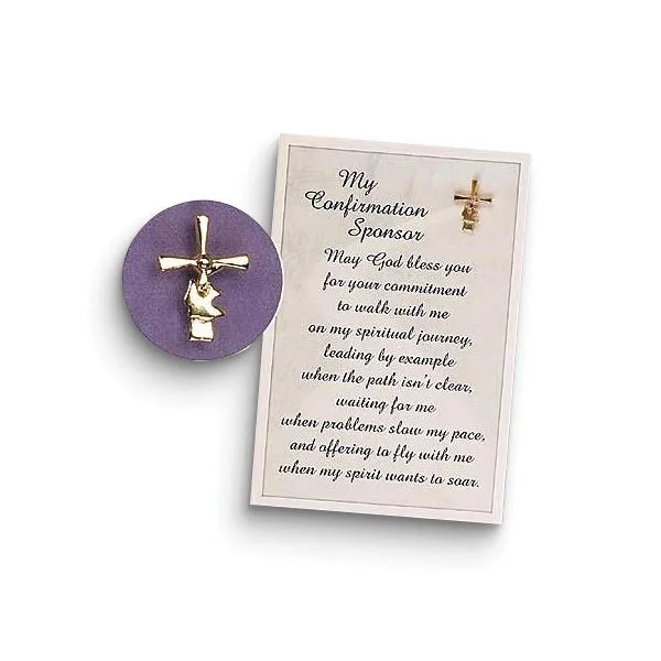 Confirmation Sponsor Gold-plated Cross Lapel Pin with Message Card Blocher Jewelers Ellwood City, PA
