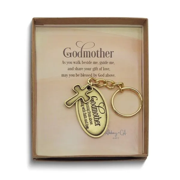 GODMOTHER with Cross Brass-tone Antiqued Key Ring Blocher Jewelers Ellwood City, PA