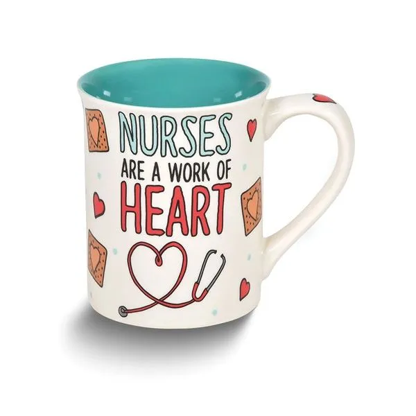 NURSES ARE A WORK OF HEART 16 oz. Stoneware Mug Blocher Jewelers Ellwood City, PA