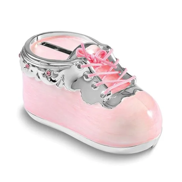 Pink Enameled Baby Shoe Nickle-plated Bank Blocher Jewelers Ellwood City, PA