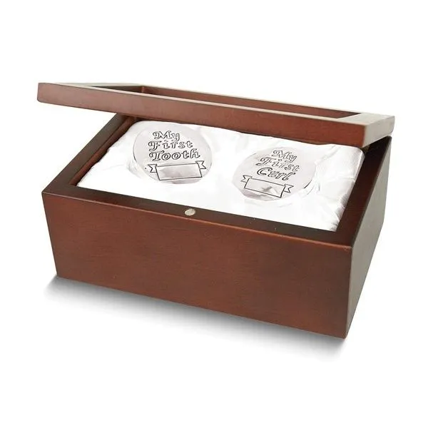 Babys My First Tooth And My First Curl Silver-Plated Keepsake Wooden Box Set Blocher Jewelers Ellwood City, PA