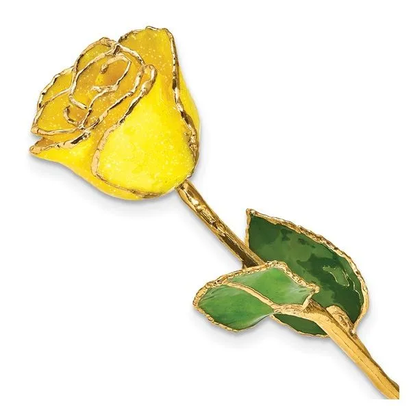 Yellow Lacquer Dipped Gold Trimmed with Glitter Real Rose Blocher Jewelers Ellwood City, PA