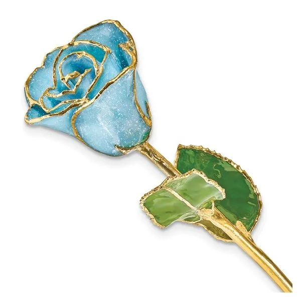 Light Blue Lacquer Dipped Gold Trimmed Real Rose with Glitter Blocher Jewelers Ellwood City, PA