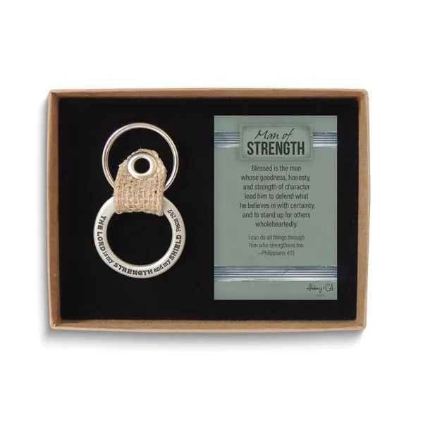 Man of Strength Burlap Loop Metal Key Ring Blocher Jewelers Ellwood City, PA