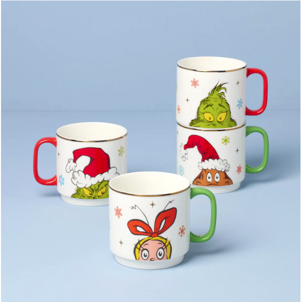 Lenox Merry Grinchmas Stackable Mugs - Set Of 4, Features The Festive Faces Of The Grinch, Max, And Cindy Lou Who. Blocher Jewelers Ellwood City, PA