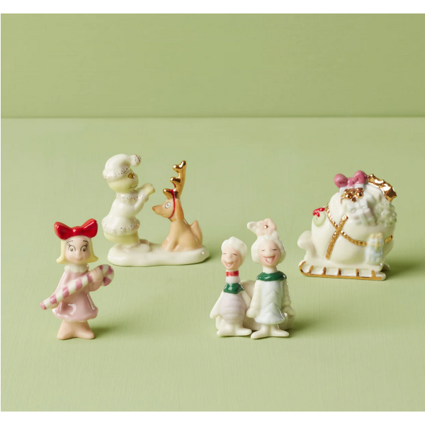 Lenox Who-Ville Accessories 4-Piece Figurine Set, Features: The Grinch & Max, Cindy Lou Who, and caroling Whos Blocher Jewelers Ellwood City, PA