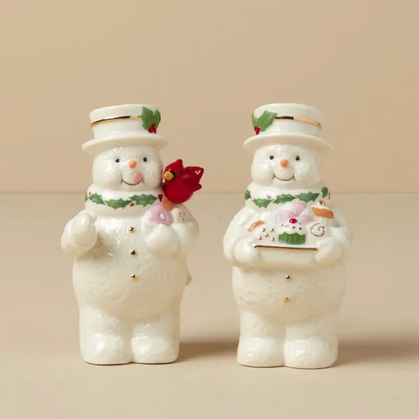 Lenox Happy Holly Days Snowmen Salt & Pepper Set Blocher Jewelers Ellwood City, PA
