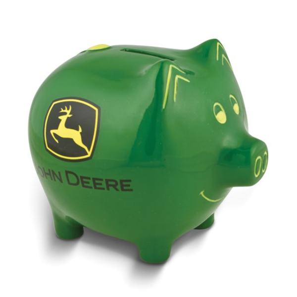 Polyresin JOHN DEERE Logo Green Piggy Bank Blocher Jewelers Ellwood City, PA