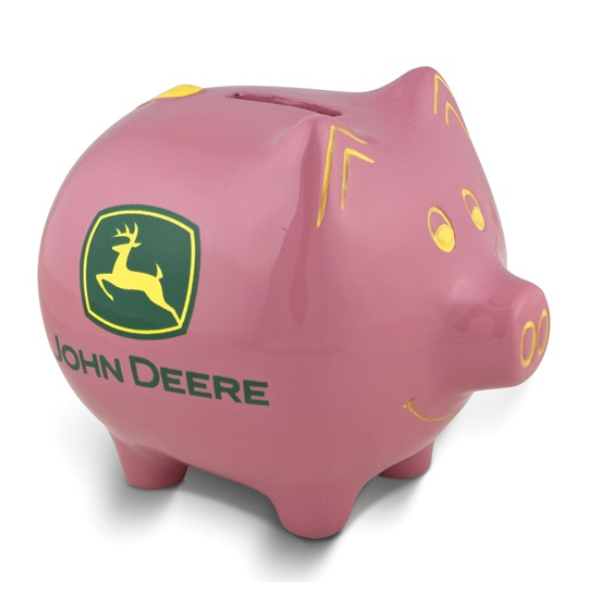 Polyresin JOHN DEERE Logo Pink Piggy Bank Blocher Jewelers Ellwood City, PA