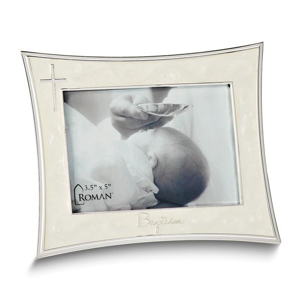 Silver-tone Ivory Enameled Baptism 4x6 Photo Frame Blocher Jewelers Ellwood City, PA