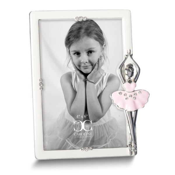 Silver-tone Ivory Enamel Ballet 4x6 Frame with Crystals and Ballerina Blocher Jewelers Ellwood City, PA