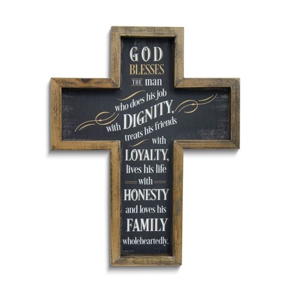 GOD BLESSES THE MAN... Rustic Wooden Wall Cross Blocher Jewelers Ellwood City, PA