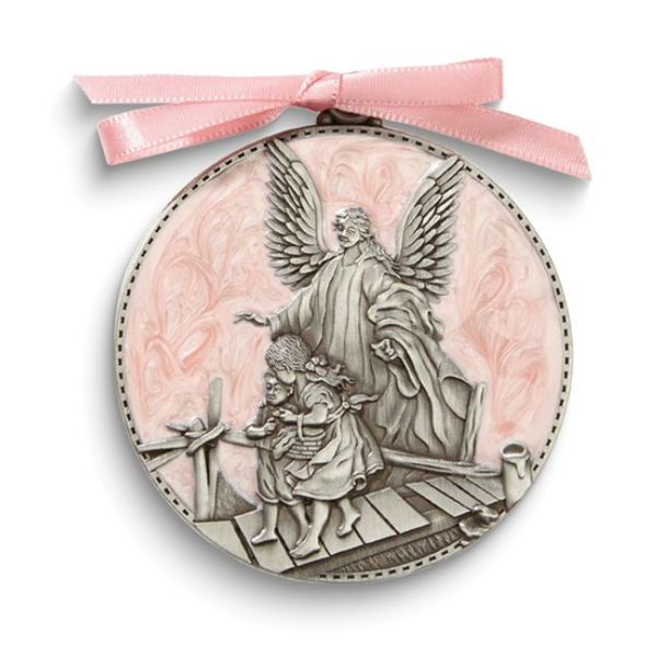 Pink Enamel Antique Pewter Guardian Angel Crib Metal Blocher Jewelers Ellwood City, PA