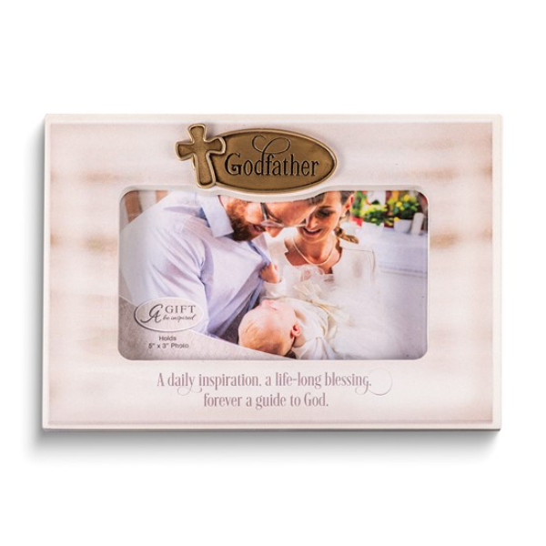 Godfather Chosen With Love To Guide Me In Faith Brass-Tone And Wooden 3X5in Photo Frame Blocher Jewelers Ellwood City, PA