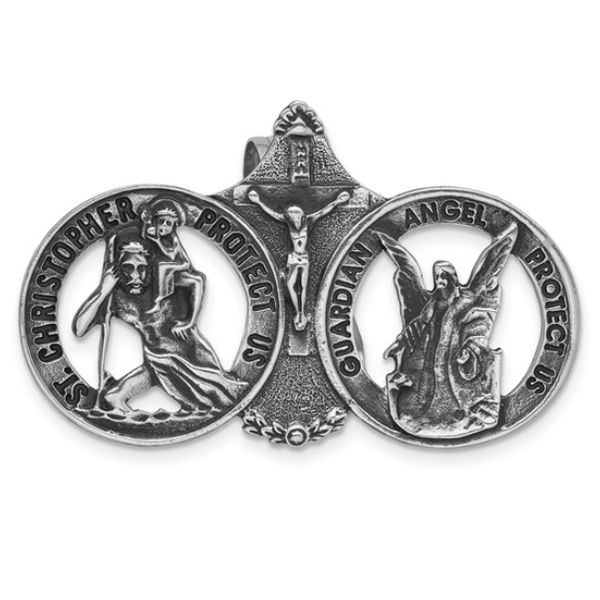 Silver-tone St. Christopher and Guardian Angel Visor Clip Blocher Jewelers Ellwood City, PA