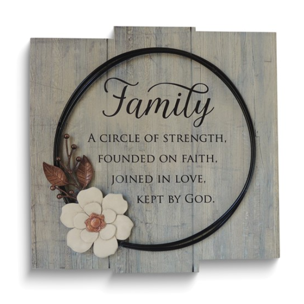 Rustic Wooden Our Family Circle of Strength Wall Plaque Blocher Jewelers Ellwood City, PA