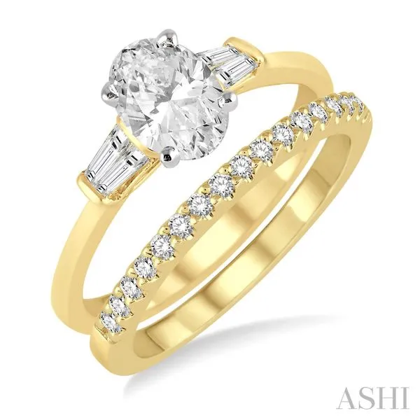 14k Gold Oval Diamond 3-Stone Ring w/ Diamond Band Set Blue Heron Jewelry Company Poulsbo, WA