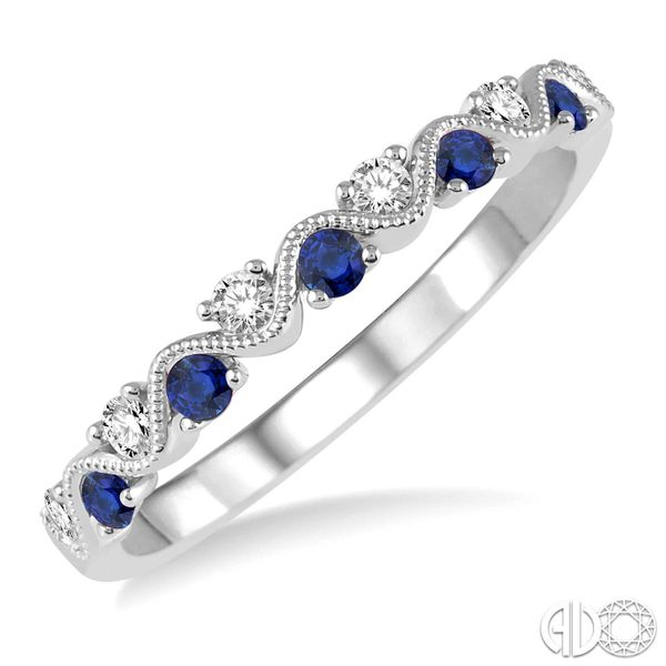 Stackable Sapphire and Diamond 14k White Gold ring. Blue Heron Jewelry Company Poulsbo, WA