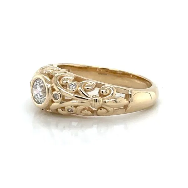 14k Gold Round Diamond Ornament Ring Image 2 Blue Heron Jewelry Company Poulsbo, WA